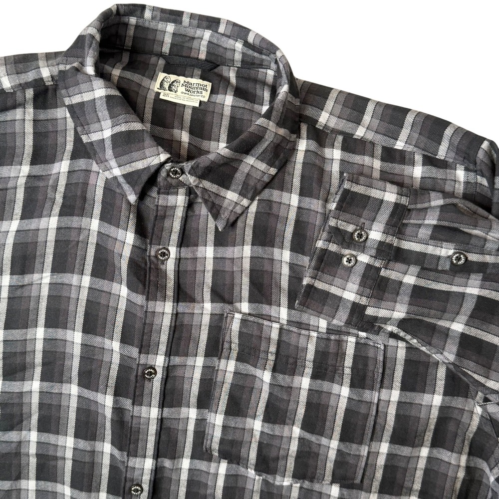 Marmot Mountain Mens 4XLT Gray Plaid‎ Flannel Button Down Shirt Lumberjack